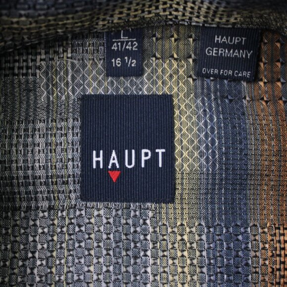 Haupt Shirt Mens 16 1/2, 41/42, Large Gray/Brown Striped Long Sleeve Button Up - Picture 8 of 12